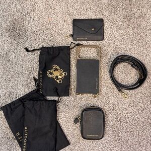 Bandolier Black Leather iPhone 17Pro Max Crossbody Phone Case Bundle